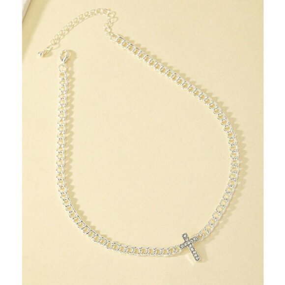 Sterling Silver Cross Pendant Chain Necklace | 15.7" + 2.8" - Picture 2 of 3